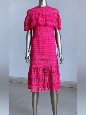 Half-Cape Lace Crochet Mid-Length Dress